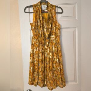 Anthropologie HD in Paris Mustard Patterned Mini Dress